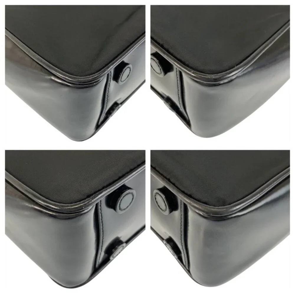 Prada Tessuto Black Silver Nylon Leather Handbag - Picture 4 of 9